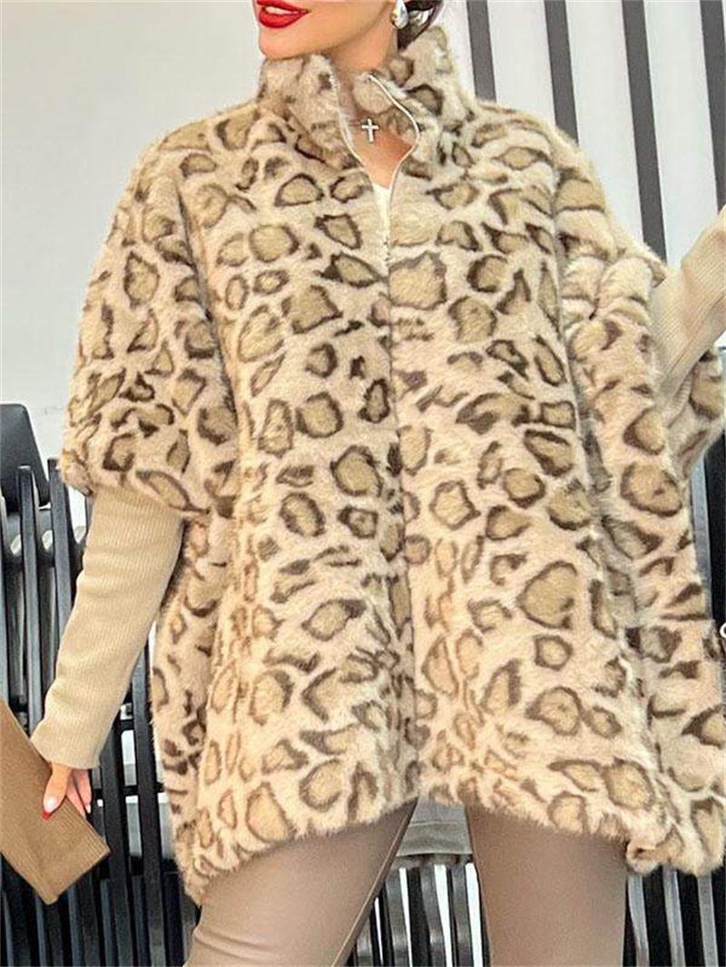 Damen Kuschel-Fleece-Poncho im Leopardenmuster EB
