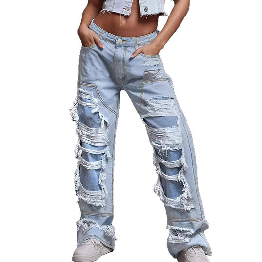 Damen Vintage Destroyed Jeans im lässigen Schnitt EB