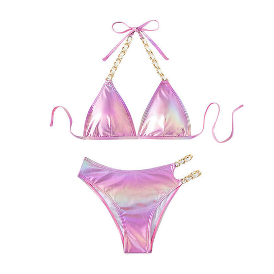 Damen glamouröser Triangel-Bikini mit Kettenakzenten EB
