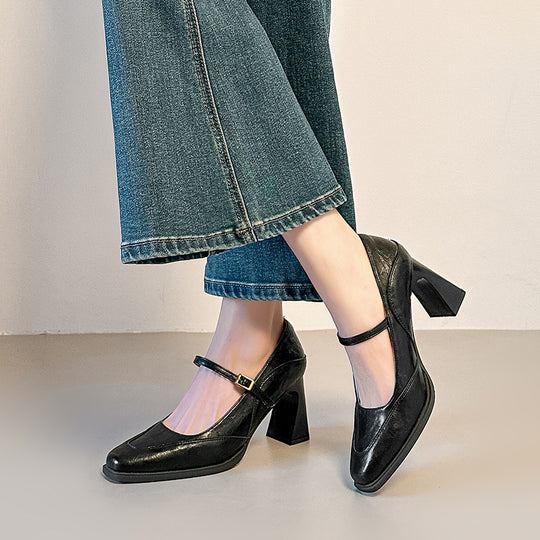 Damen elegante Mary Jane Pumps mit stabiler Blockabsatz EB