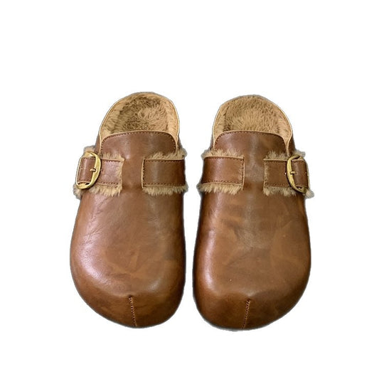 Damen Clogs mit hochwertigem Fellfutter und modischem Schnallenverschluss EB