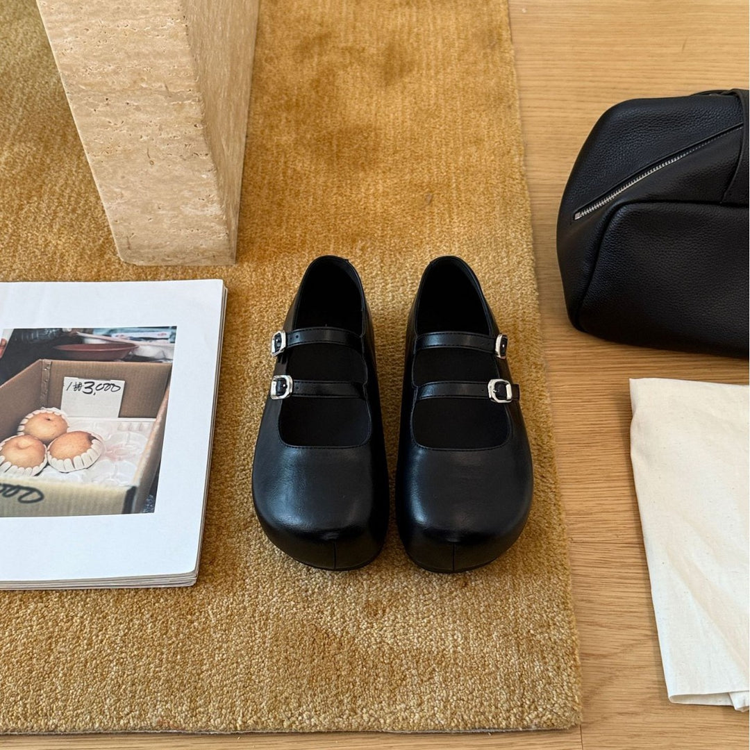 Damen Komfortable Ballerinas mit doppeltem Riemen und strapazierfähiger Sohle EB
