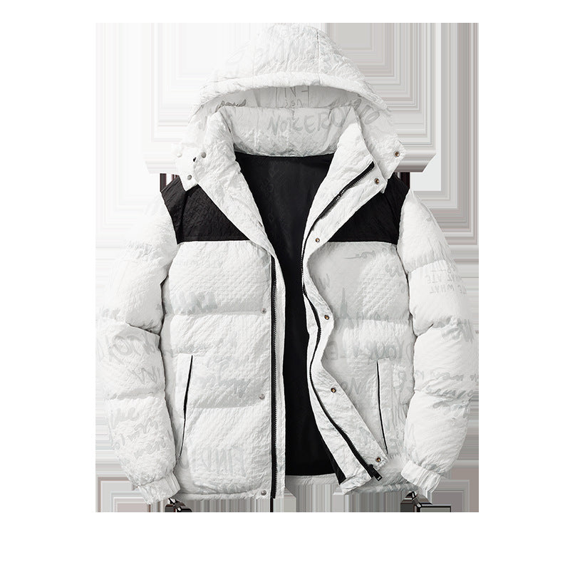 Herren modische Daunenjacke mit Kapuze und kontrastierenden Einsätzen EB