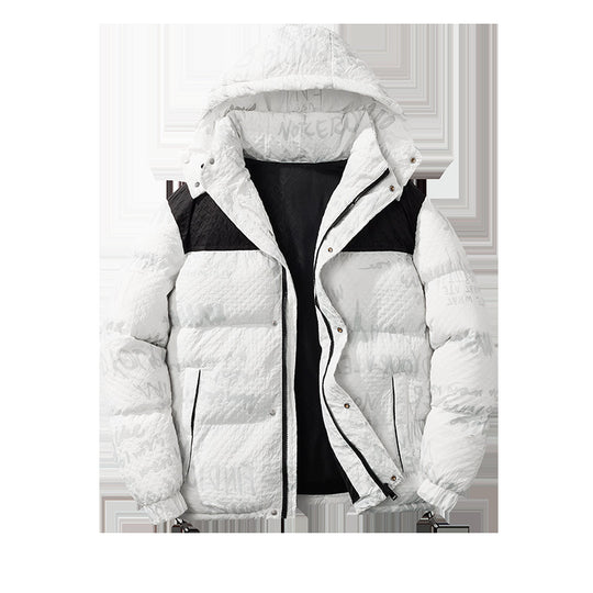 Herren modische Daunenjacke mit Kapuze und kontrastierenden Einsätzen EB