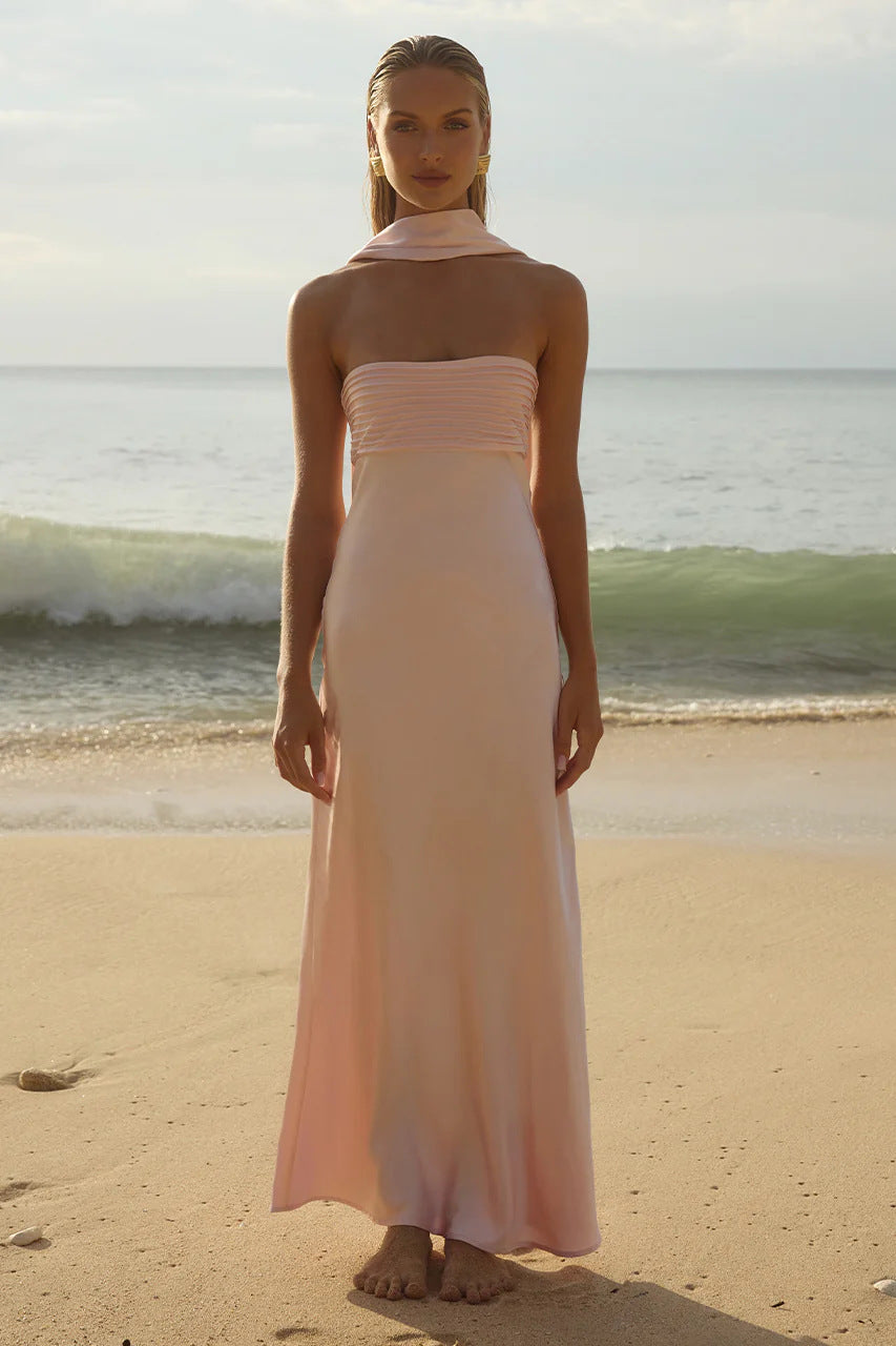 Damen Elegantes Maxikleid mit schulterfreiem Design und schmalem Oberteil EB