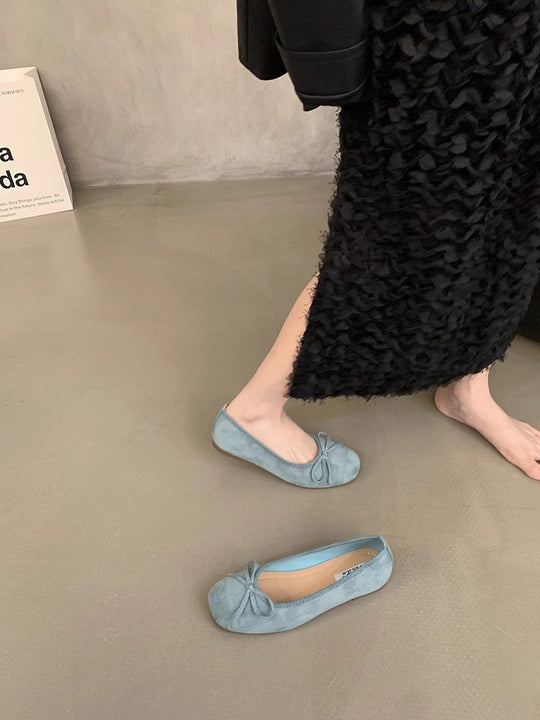 Damen bequeme Ballerinas mit dekorativem Schleifenakzent und elastischem Fußbett EB