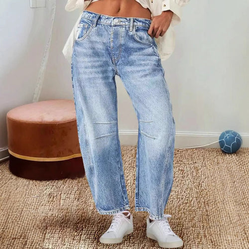 Damen Weite Jeans im lässigen Vintage-Stil mit hochwertigen Details EB