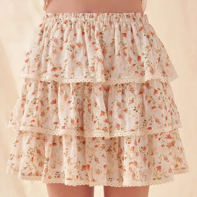 Damen schwingender Minirock mit floralen Rüschendetails EB