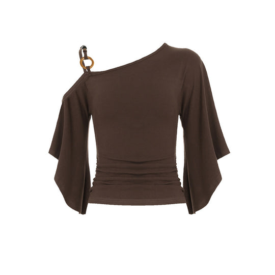 Damen asymmetrisches Oberteil mit fließenden Ärmelansätzen EB