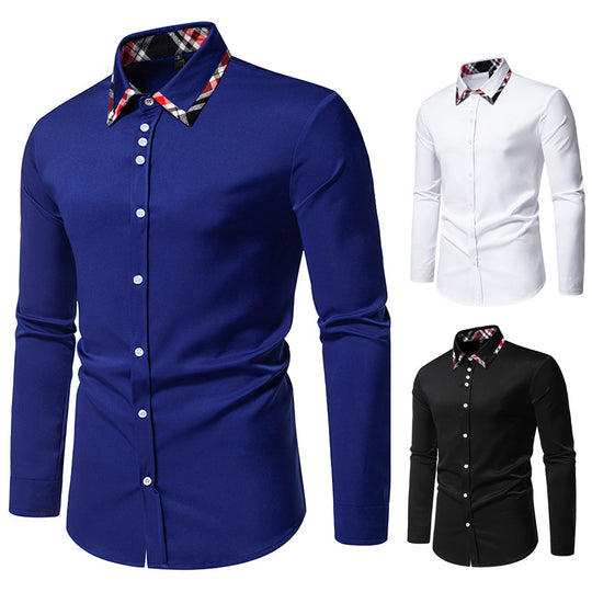 Herren elegantes Langarmhemd mit kontrastierenden Karodetails EB