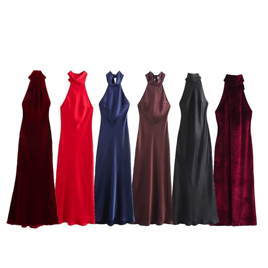 Damen Abendkleid mit hohem Kragen und fließendem Schnitt EB
