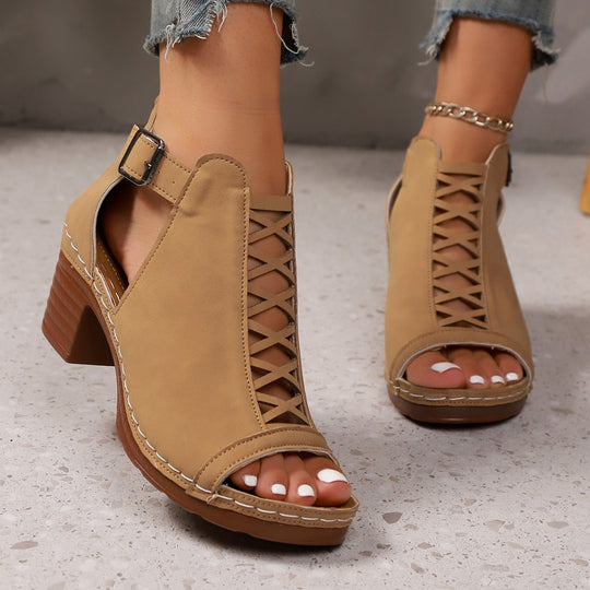 Damen nan Riemchen-Sandalette mit gekreuztem Riemchenmuster, Fersenreißverschluss und gepolstertem Komfortfußbett EB