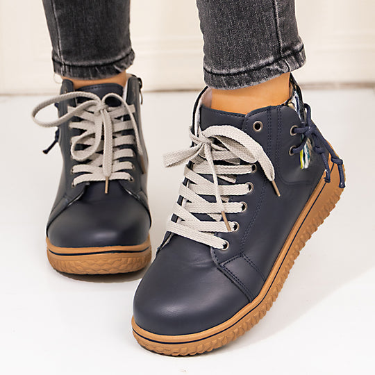 Damen gefütterte Schnür-Stiefelette mit seitlichem Reißverschluss und profilierter Gummisohle EB
