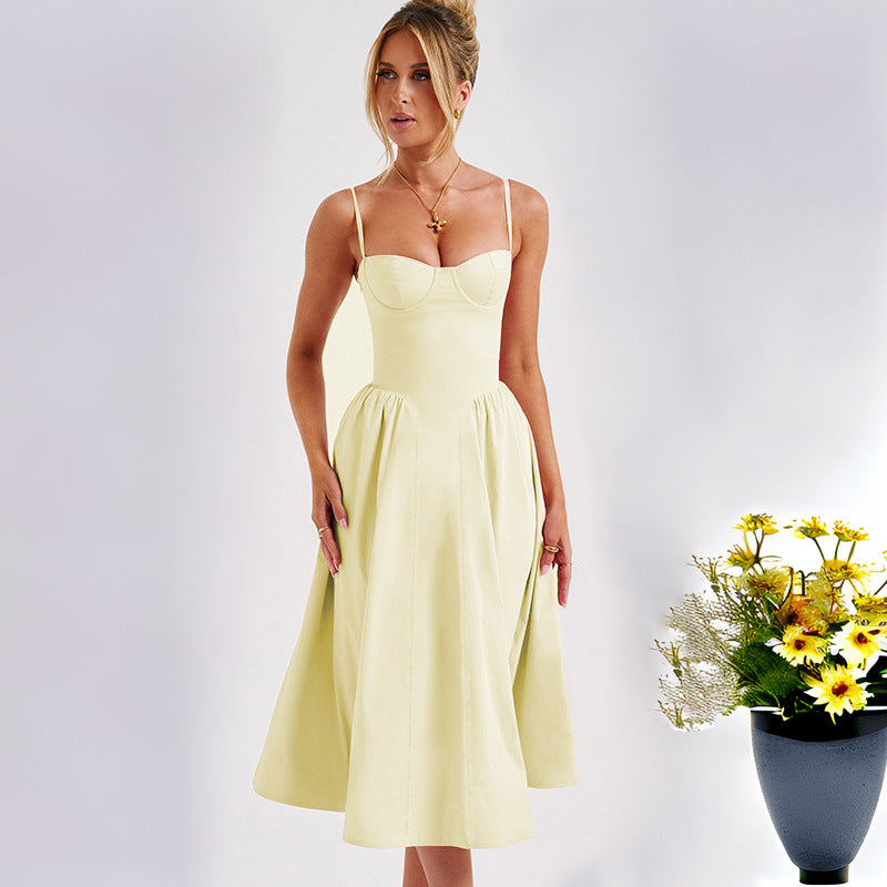 Damen Midikleid mit tailliertem Oberteil und fließendem Rock EB