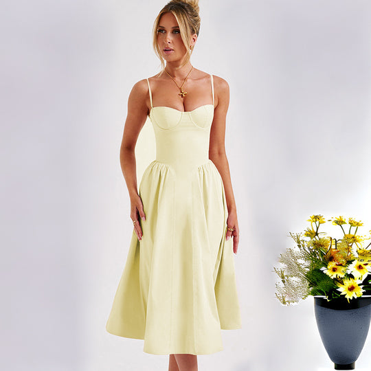 Damen Midikleid mit tailliertem Oberteil und fließendem Rock EB