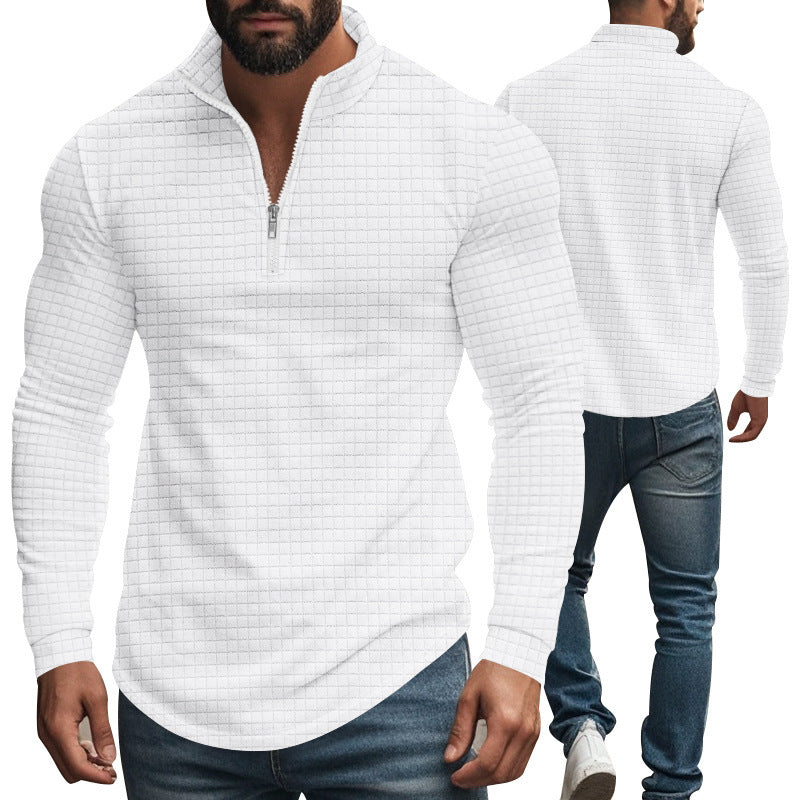 Herren nan strukturierter Grid-Halbzip-Pullover mit hohem Stehkragen und elastischem Komfortsaum EB