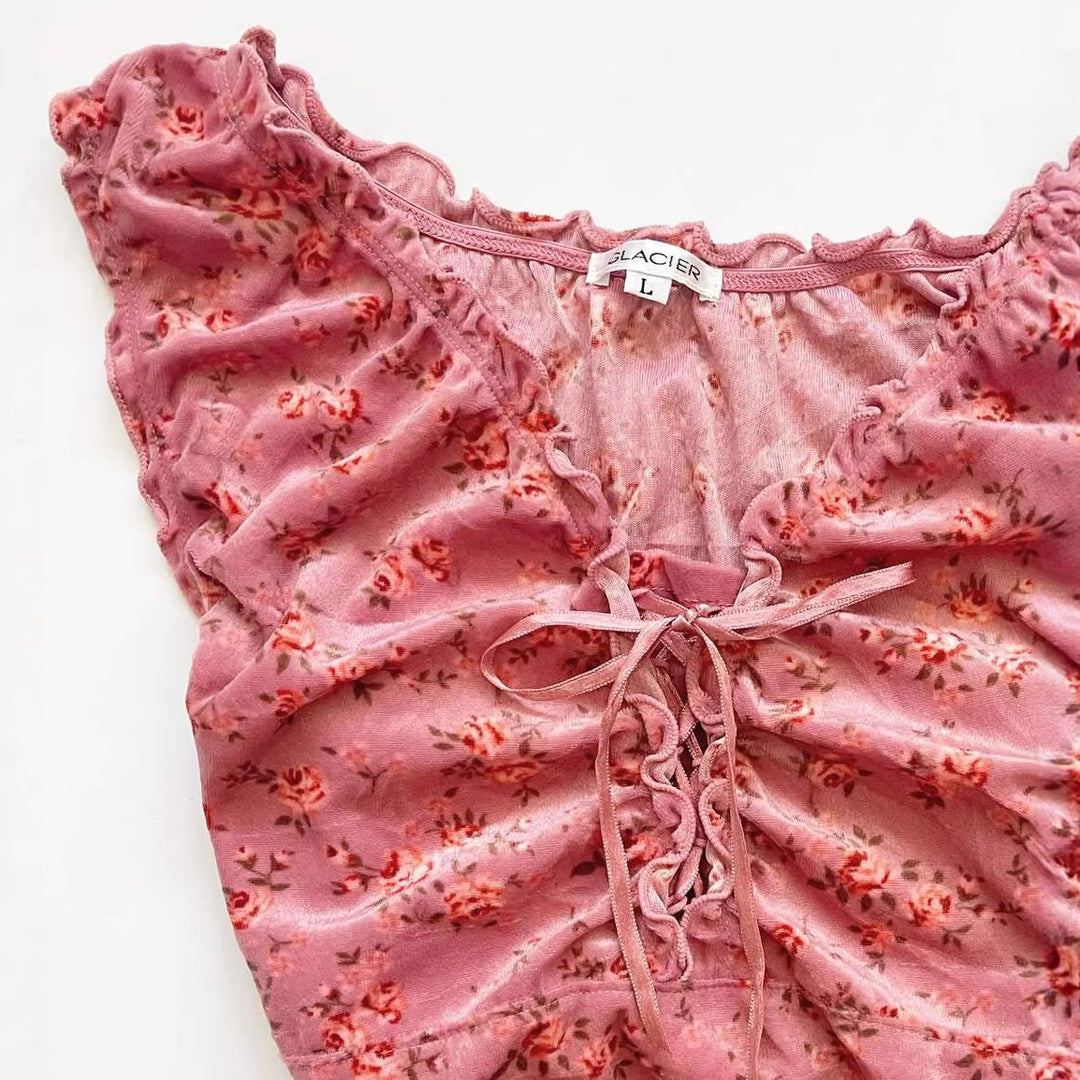 Damen Spitzenshirt mit Raffung und floralem Muster EB