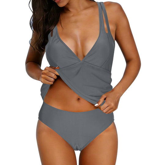 Damen Tankini-Set mit verstellbaren Trägern und raffiniertem V-Ausschnitt EB