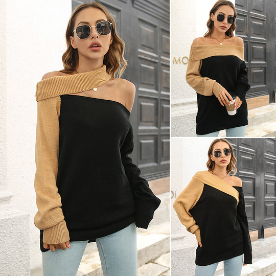 Damen Oversized Strickpullover mit schulterfreiem Design EB