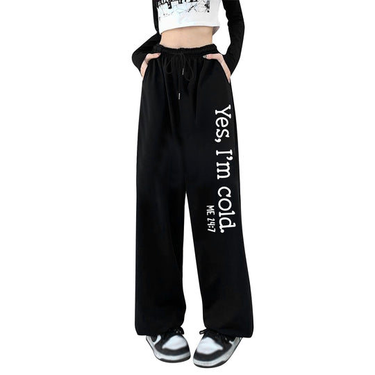 Damen nan weite Jogginghose hochgeschnitten mit seitlichem Statementprint und elastischem Bund EB