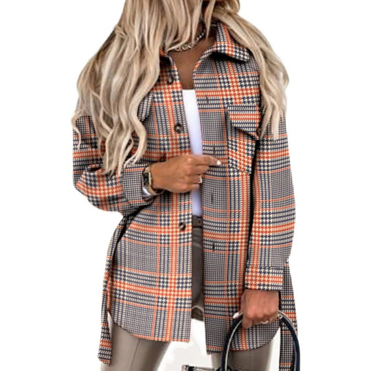 Damen Oversized Karo-Hemdenjacke aus weichem Material EB