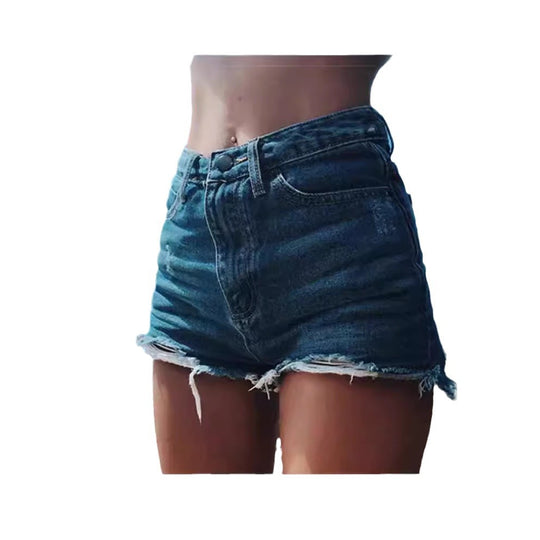 Damen lässige Destroyed Denim-Shorts mit hohem Bund EB