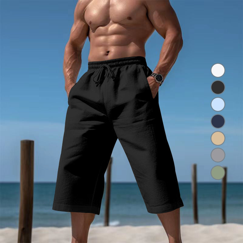 Herren nan lässige knielange Bermuda-Shorts mit elastischem Bund und Tunnelzug EB