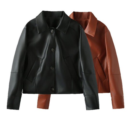 Damen Kunstlederjacke mit modernen Knopfdetails EB
