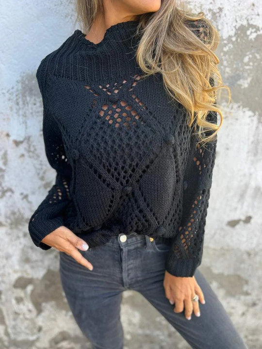 Damen Grobstrick Pullover mit romantischen Netzdetails EB