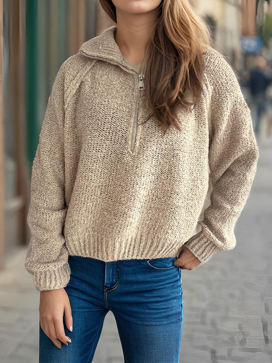 Damen lässiger Zip-Pullover mit oversized Schnitt und hohem Kragen EB