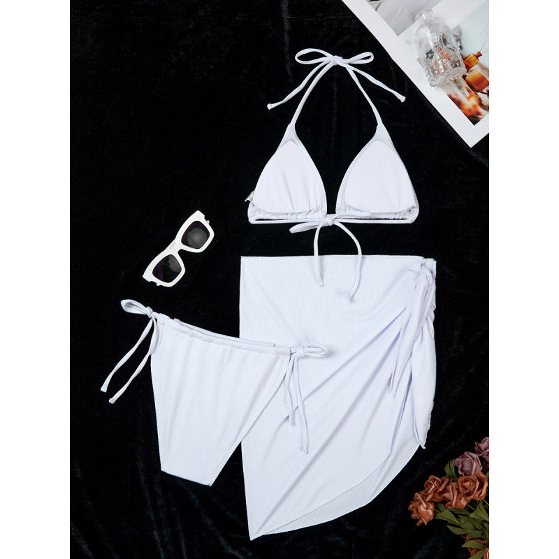 Damen Triangel-Bikini-Set mit elegantem Wickelrock und verstellbaren Trägern EB