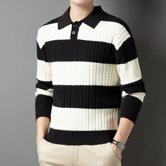 Herren Pullover aus strukturiertem Rippenstrick mit Polokragen EB
