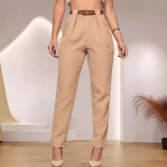 Damen elegante Hochbundhose mit Faltendetails EB