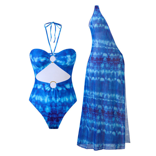 Damen Einteiler Badeanzug mit modernem Cut-Out und schickem Wickelrock EB