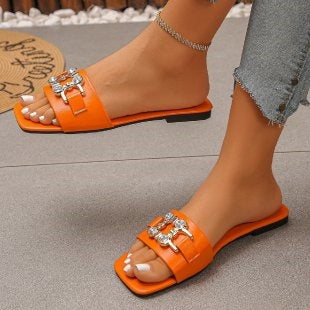 Damen modische Slides mit glitzernder Schnallenverzierung EB