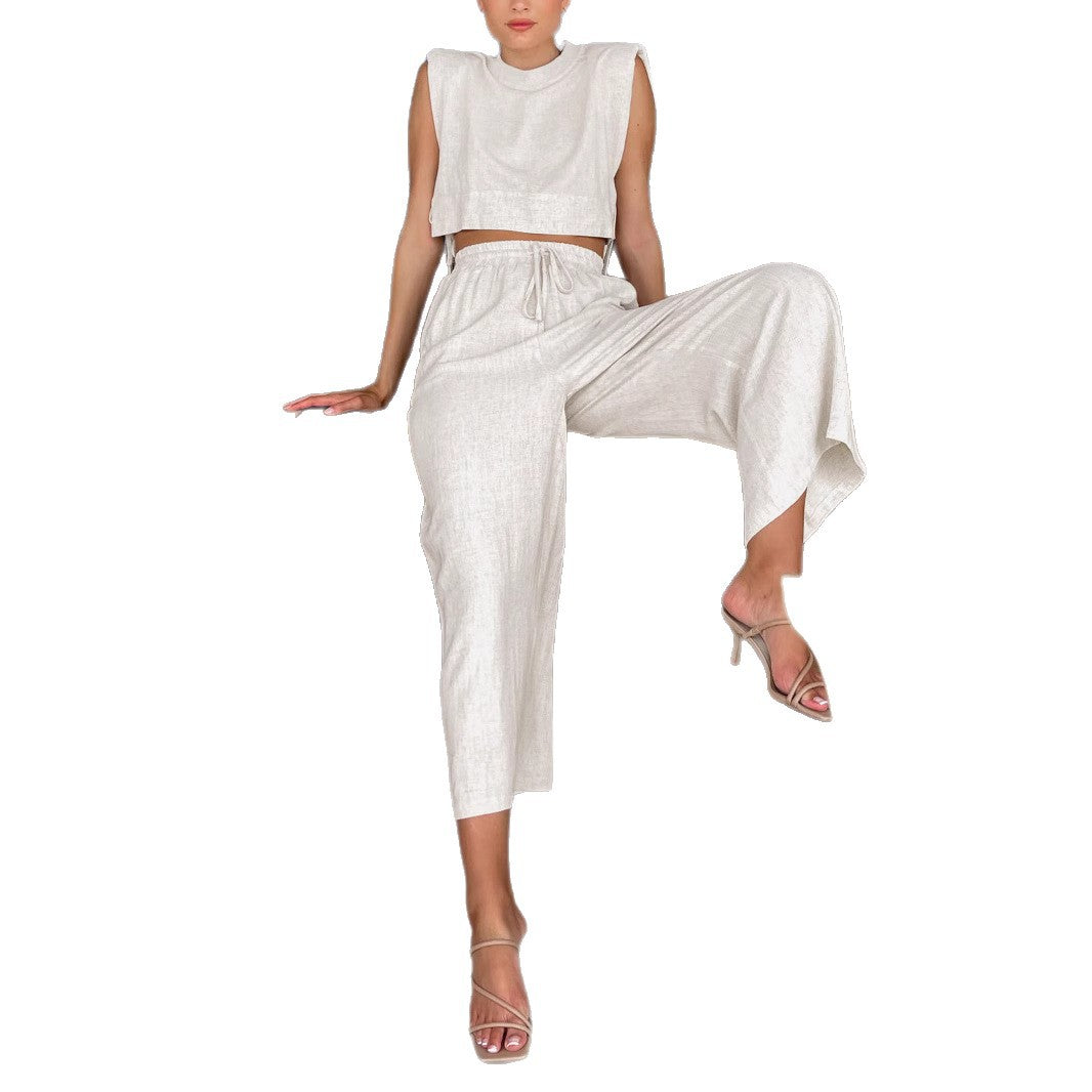 Damen Hochmodisches Two-Piece Set mit breiten Ärmeln und elastischem Bund EB