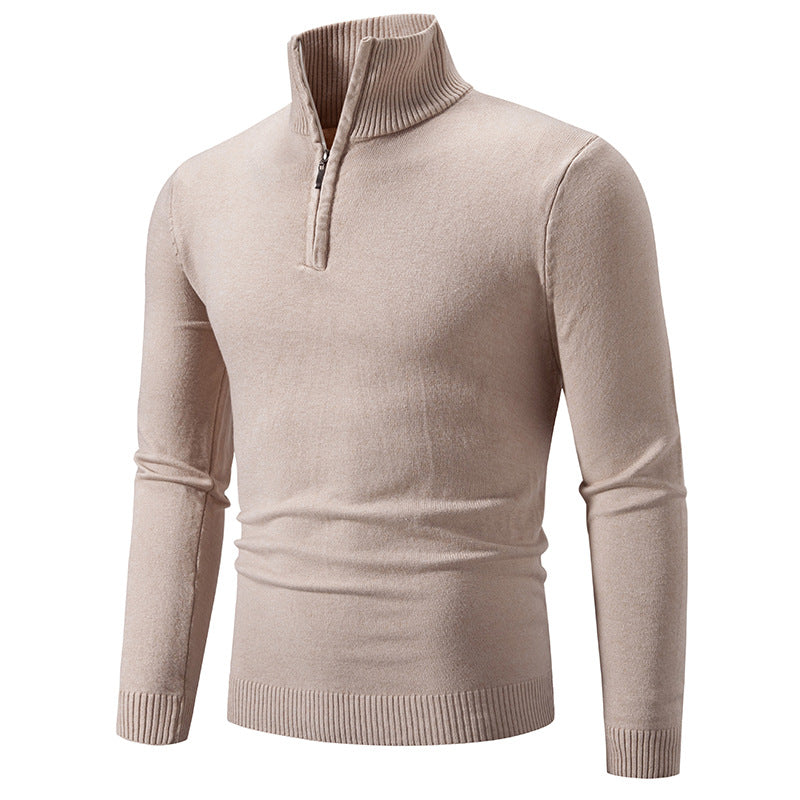 Herren nan Feinstrick-Halbzip-Pullover mit Rippen-Stehkragen und schmaler Passform EB
