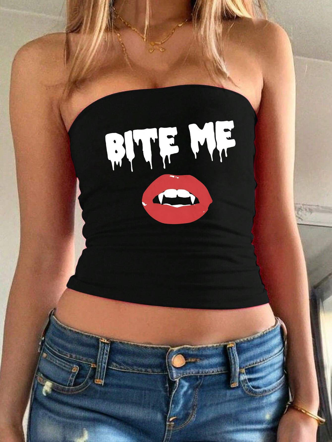 Damen Bandeau-Top mit fröhlichem Gespenster-Motiv EB