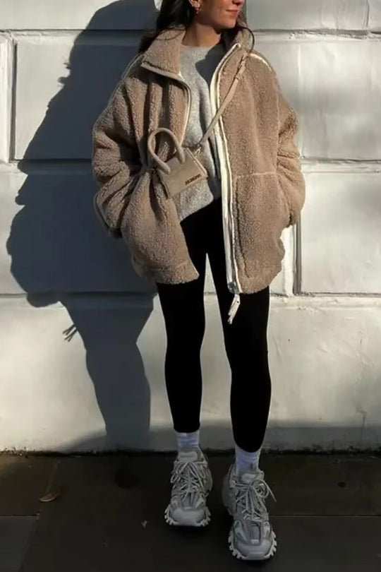 EB | Stehkragen Doppel End Reißverschluss Fleece Strickjackejacke