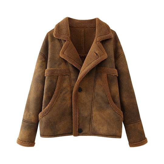 Damen gemütliche Teddy jacke mit praktischen Taschen EB