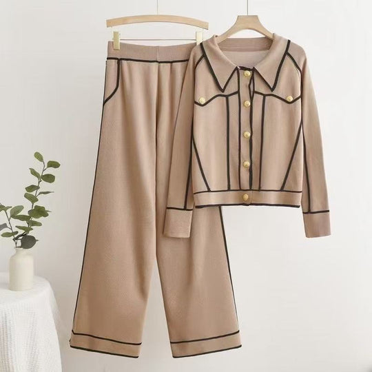 Damen stilvolles Freizeitanzug-Set mit kontrastierendem Knopfdesign EB