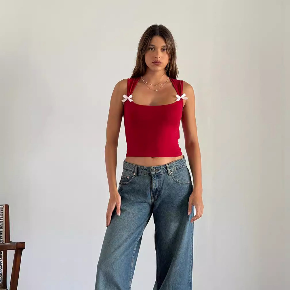 Damen Crop-Top mit verspielten Schleifendetails EB