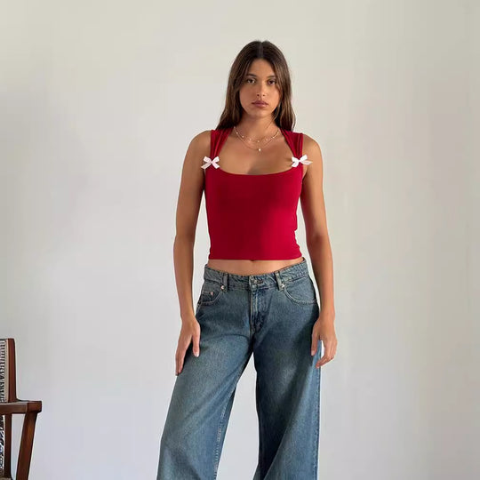 Damen Crop-Top mit verspielten Schleifendetails EB