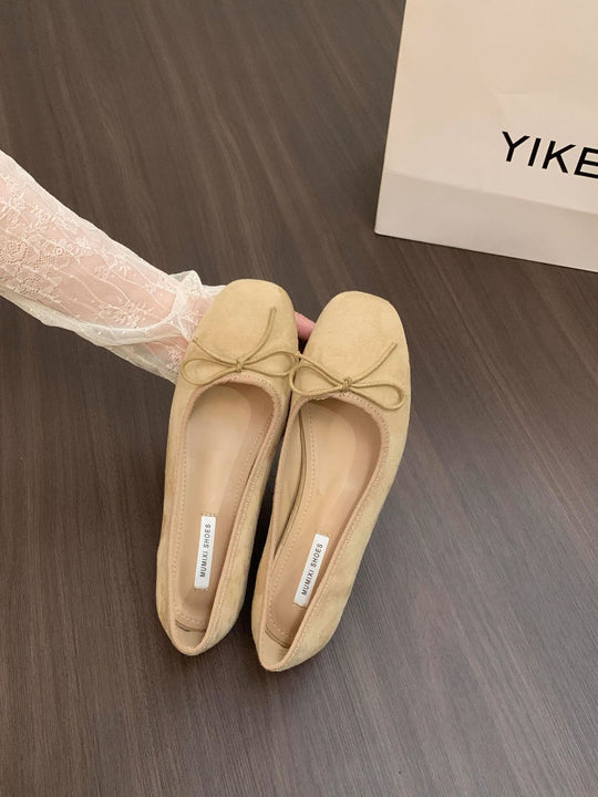 Damen Ballerinas aus hochwertigem Wildleder mit dekorativer Schleife EB