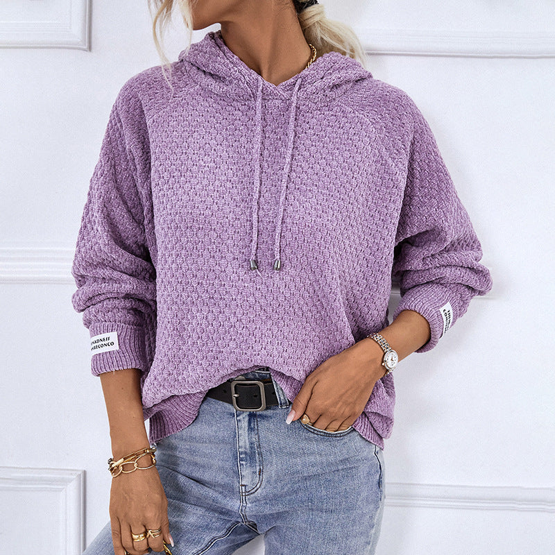 Damen Kapuzenpullover aus strukturiertem Strick mit Kordelzug EB