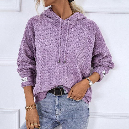 Damen Kapuzenpullover aus strukturiertem Strick mit Kordelzug EB