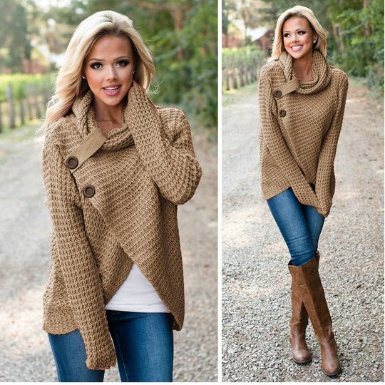 Damen Strickjacke mit asymmetrischem Verschluss und komfortablem Kragen EB