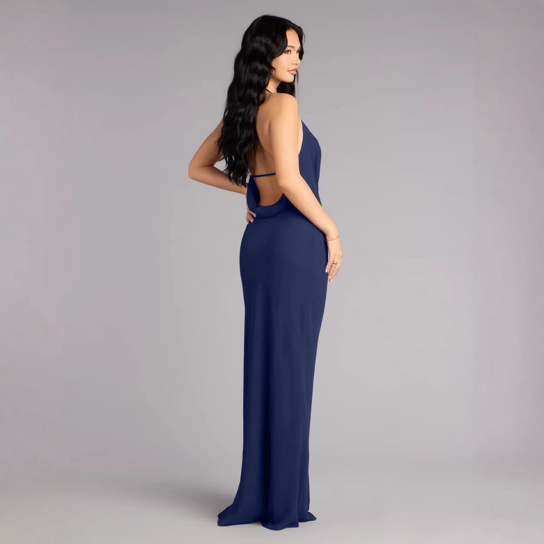 Damen elegantes Maxikleid mit einzigartigem Halterhalsschnitt EB