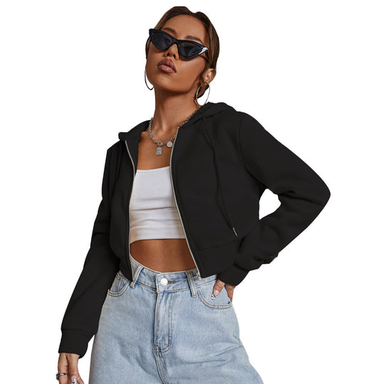 Damen kurze Kapuzenjacke mit durchgehendem Reißverschluss taillierter Silhouette und elastischen Bündchen Eichborn Berlin