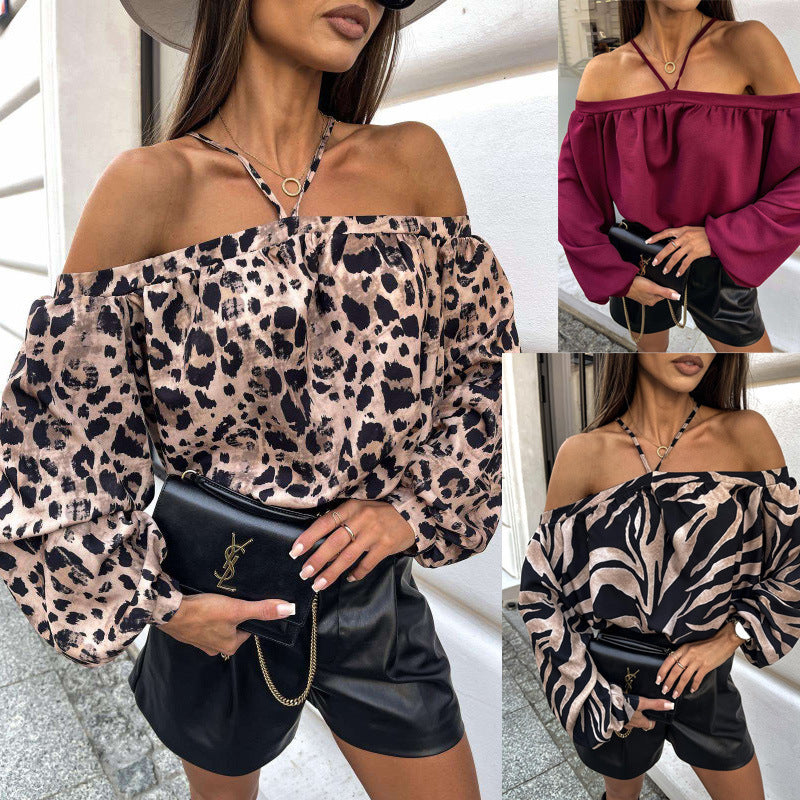 Damen Off-Shoulder Bluse mit elastischen Ärmelbündchen EB